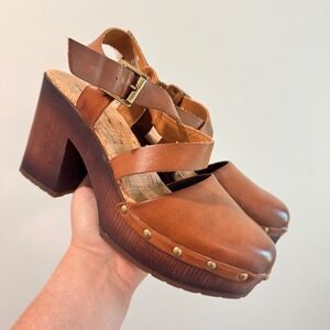 Korks Wendy Clog Brown Platform Sandals Block Heel Studded Slingback 7M